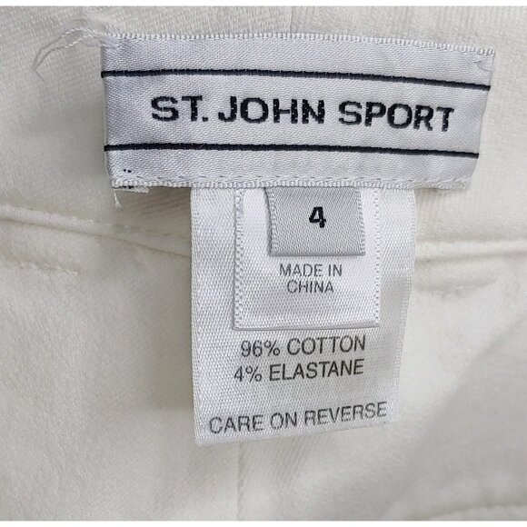 St. John Sport White Cotton Cuffed Cropped Capri Pants Women’s Size 4 - Picture 6 of 6